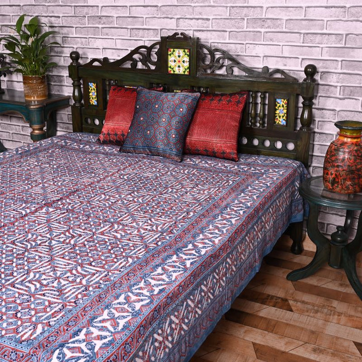 Indigo Spire Ajrakh Applique Bed Cover