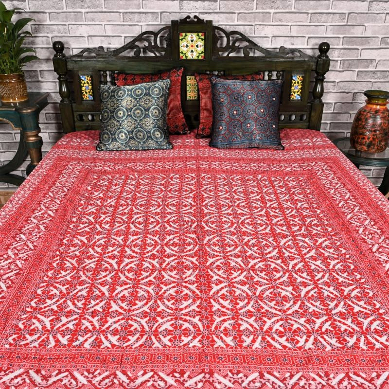 Red-Ajrakh-Applique-Bed-Cover-Set-Online