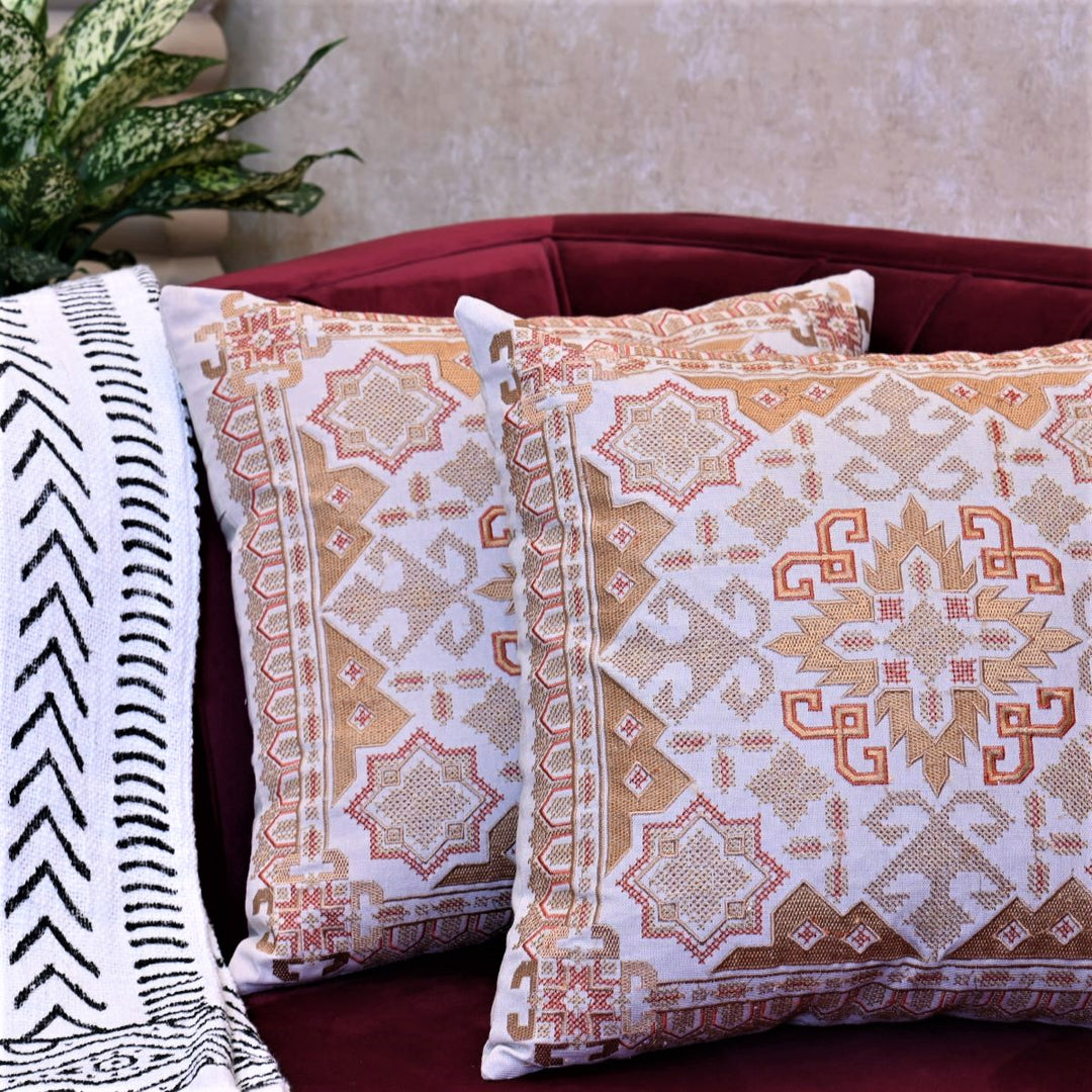 Mahogany Arabic Cotton Embroidered Cushion Cover