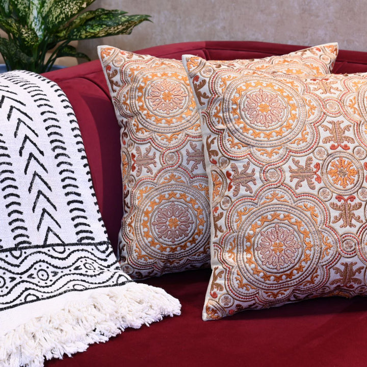 Honey Floral Cotton Embroidered Cushion Cover