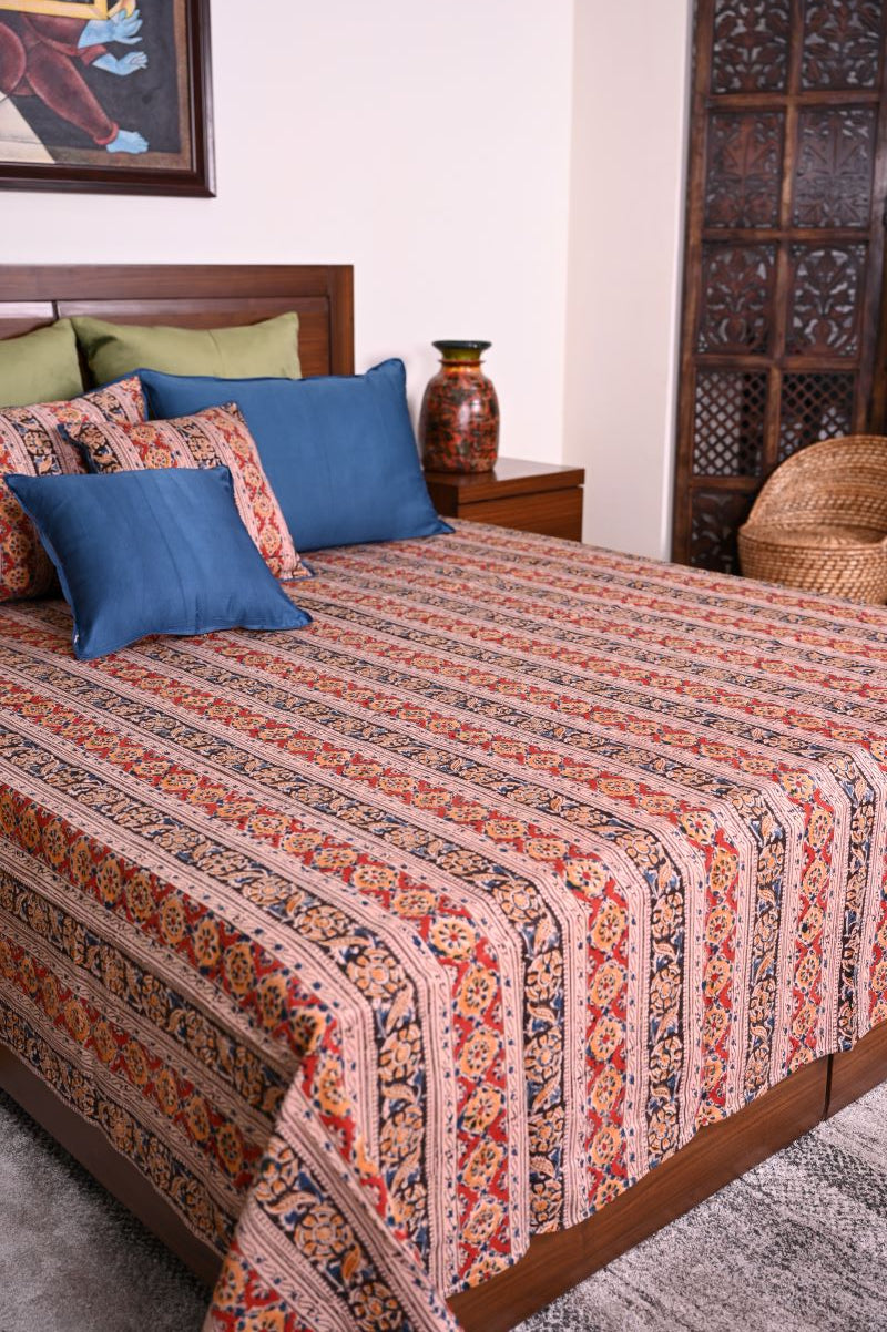 Stripe-Kalamkari-bedsheet-400-Thread-Count-Cotton