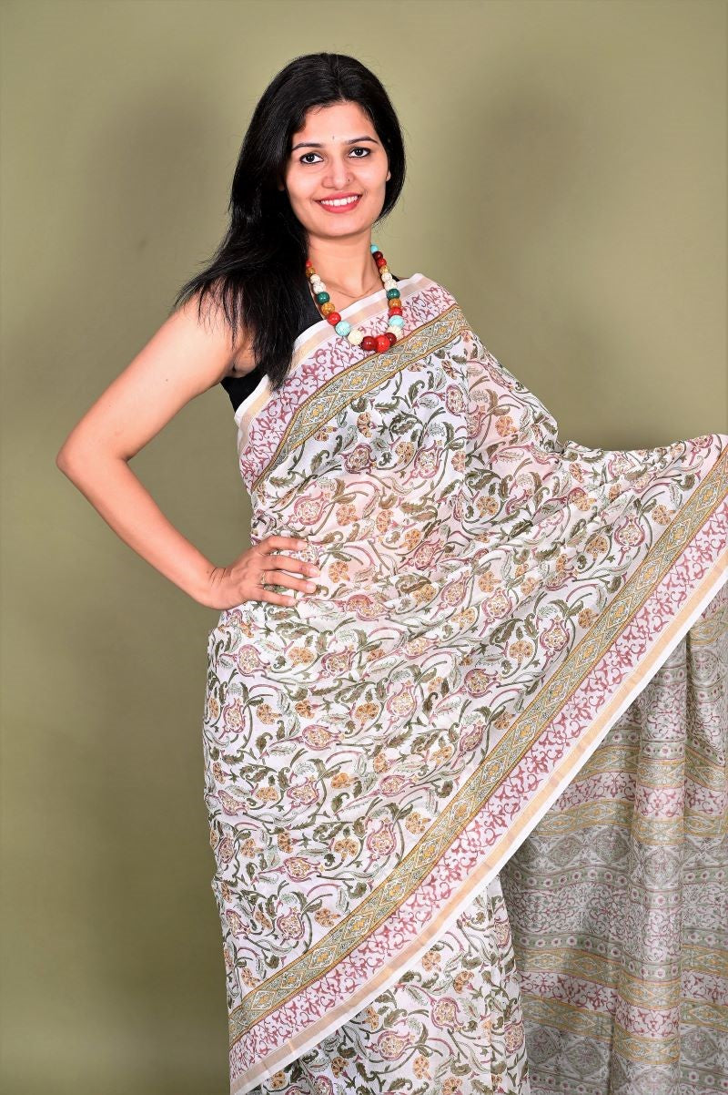 Buy Indigo String Ajrakh Cotton Saree Online - House Of Elegance