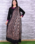 Black String Paisley Modal Silk Ajrakh Dupatta