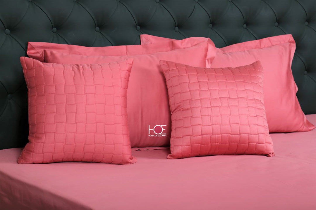Pink Blush Quad / 400 TC Cotton Satin | 5 Pcs Bedsheet Set - Handcrafted Home decor and Lifestyle Productspink-400-Thread-Count-cotton-Plain-Bedsheet-Set