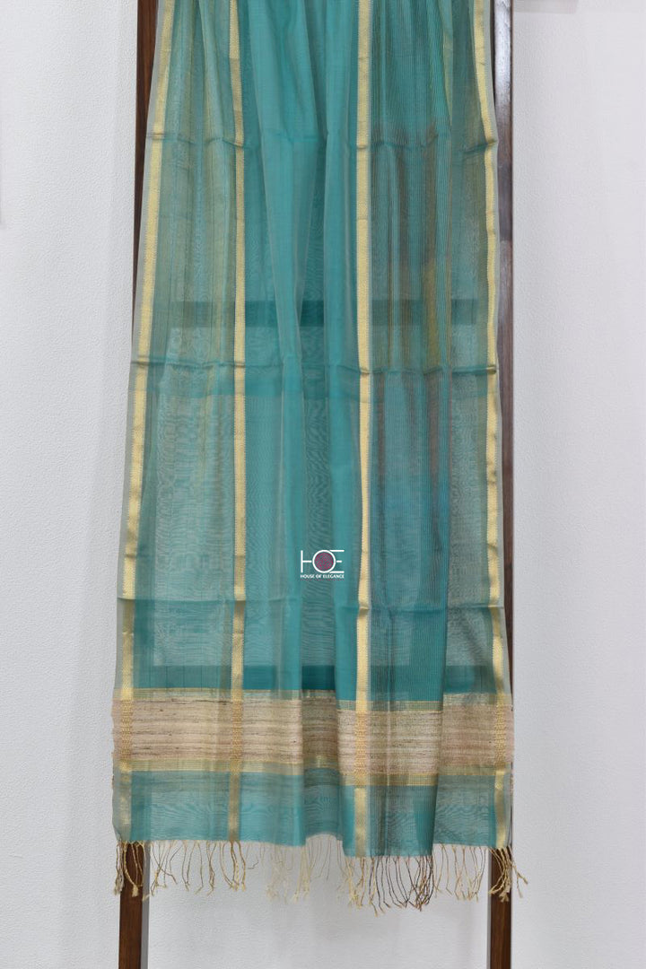 Sand on Sea Green / SiCo | Maheshwari Gicha Weaves | 3 Pcs Suit - Handcrafted Home decor and Lifestyle Products