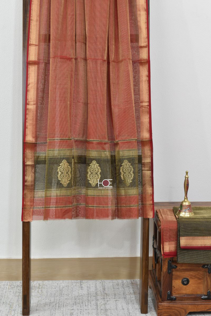 Golden Blush Maroon-Black / Tissue SiCo | Maheshwari Zari | 3 Pcs Suit - Handcrafted Home decor and Lifestyle Products