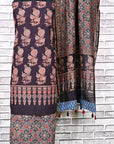 Black Corsage Unstitched Cotton Chanderi Ajrakh Print Suit