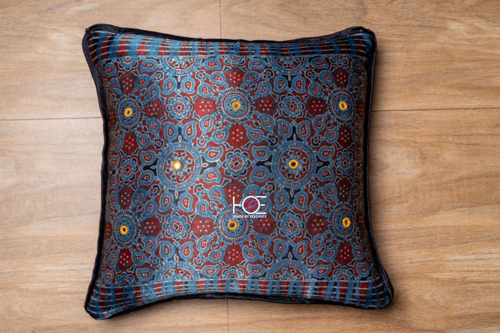 Red Indigo Spire / Mushroo Silk | Ajrakh | 16X16 - Handcrafted Home decor and Lifestyle Products