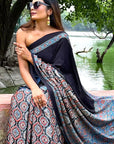 Black String Ajrakh Modal Silk Saree