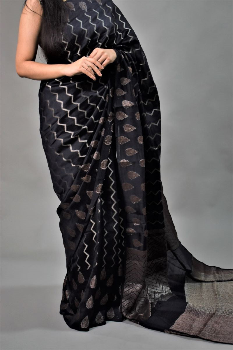 Buy Black And Silver Banarasi Saree for Women Online from India's Luxury  Designers 2024