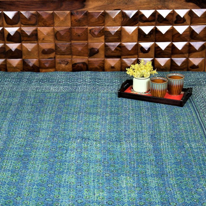 green-blue-ajrakh-print-kantha-stitch-bed-cover