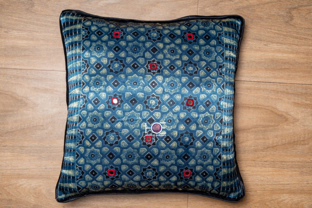 Starry Indigo / Mushroo Silk | Ajrakh | 16X16 - Handcrafted Home decor and Lifestyle Products