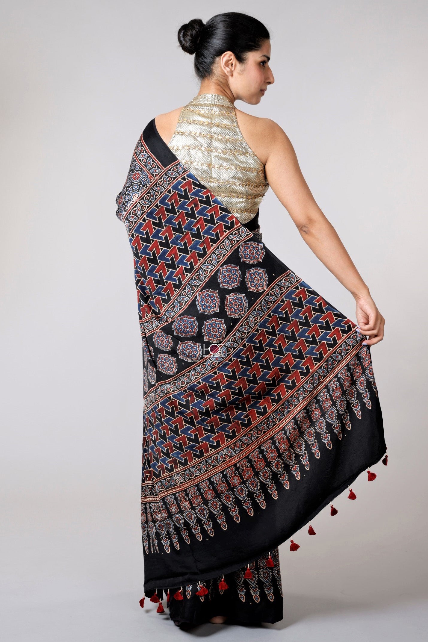 Black-Modal-silk-Ajrakh-Saree