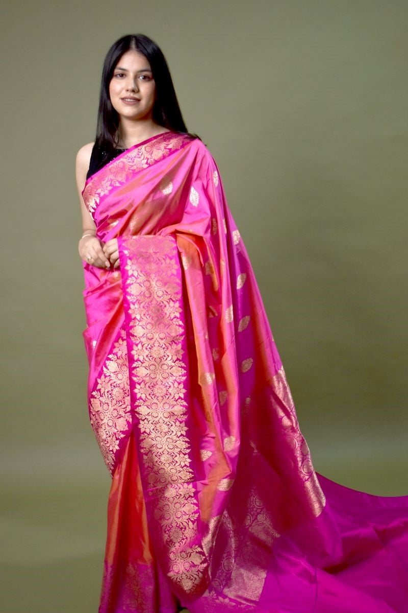 Pink Kadhwa Katan Silk Pure Banarasi Handloom Saree
