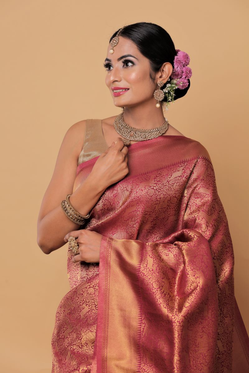 Burgundy-gold-Zari-border-silk-saree