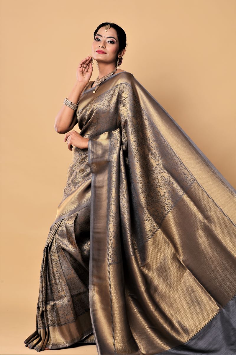 Gold-grey-Assam-silk-Sualkuchi-Silk-Saree