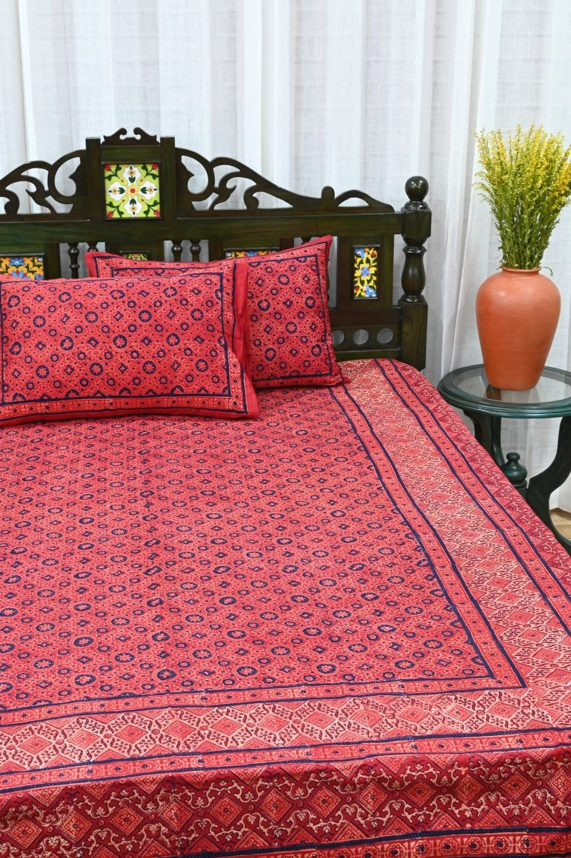 Red-Ajrakh-hand-block-printed-Indian-bedspreads