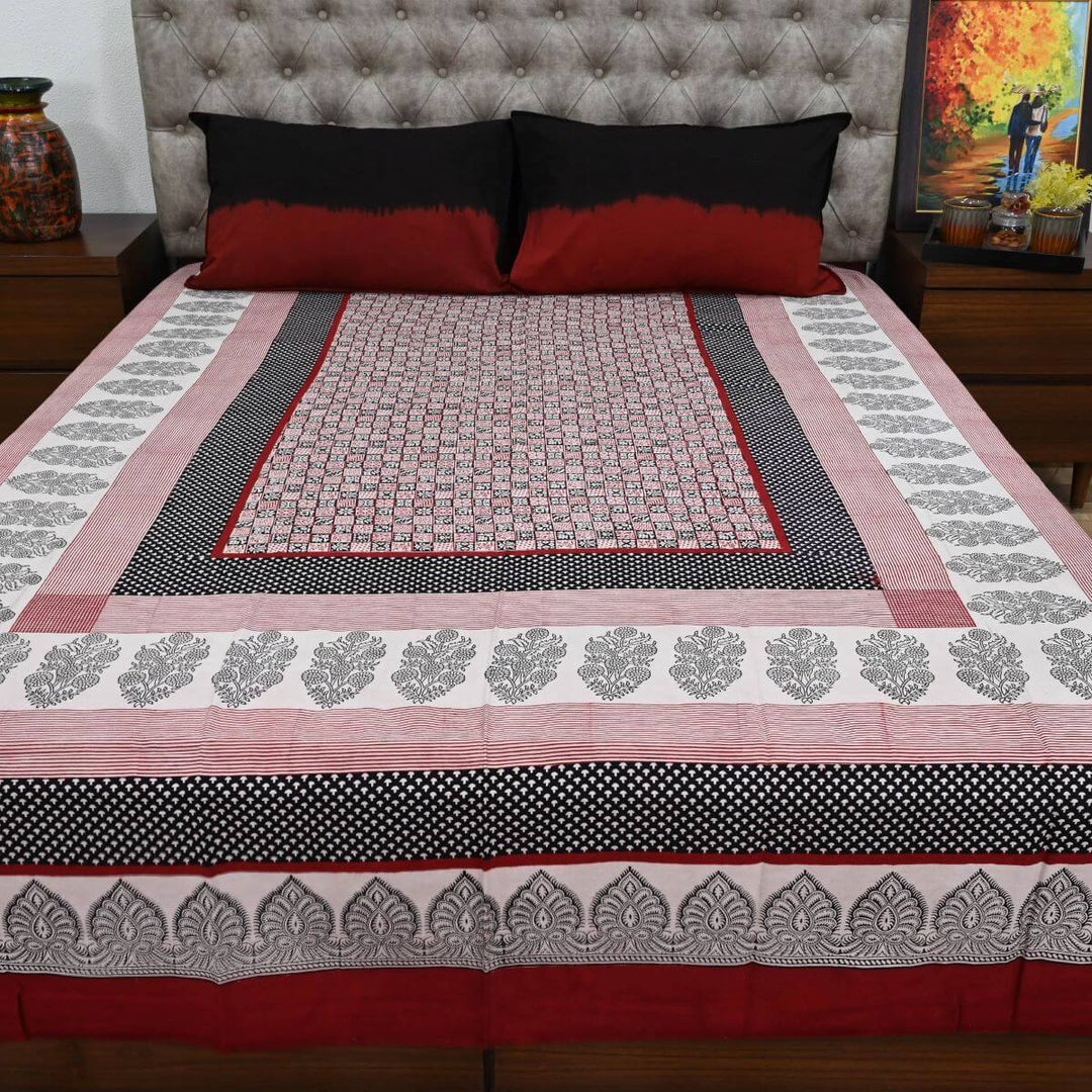 White and Red Bedsheet with Pillow Covers