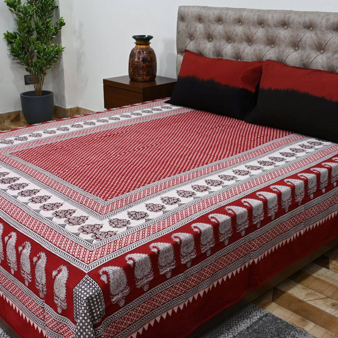 Red Glace Cotton Bedsheet Set