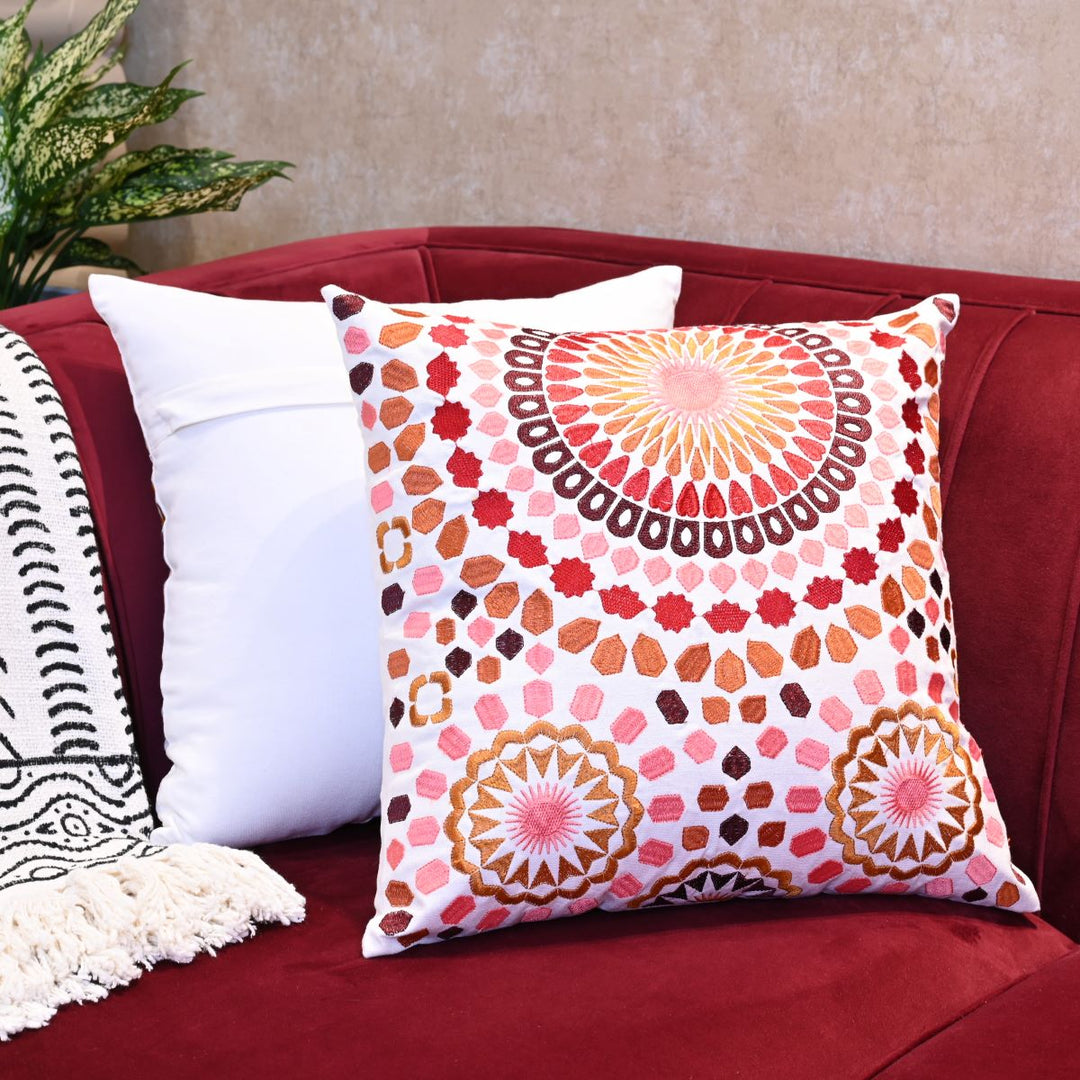 Cherry Sunshine Cotton Embroidered Cushion Cover