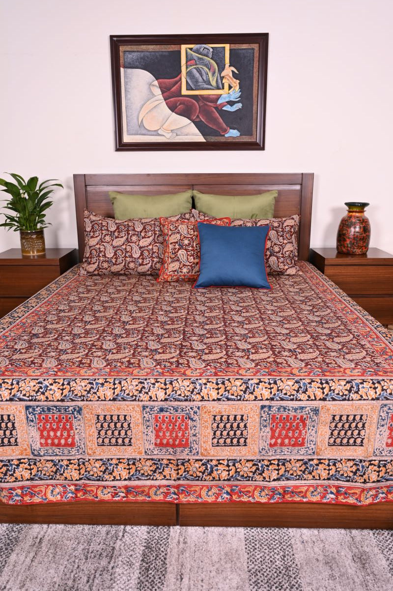 Brown-Kalamkari-Bedsheet-set-cotton-bed-linen