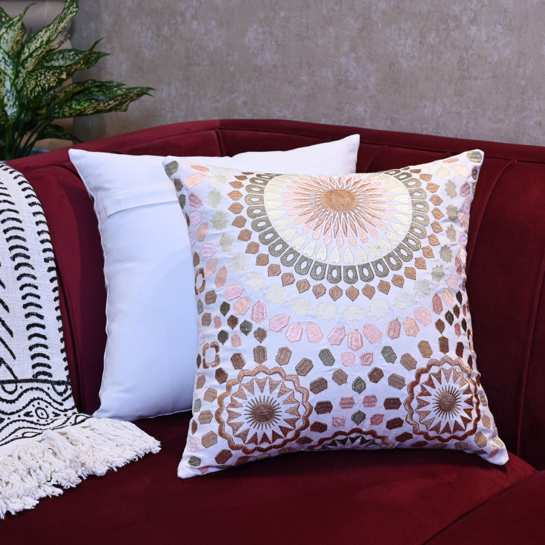 Mahogany Sunshine Cotton Embroidered Cushion Cover