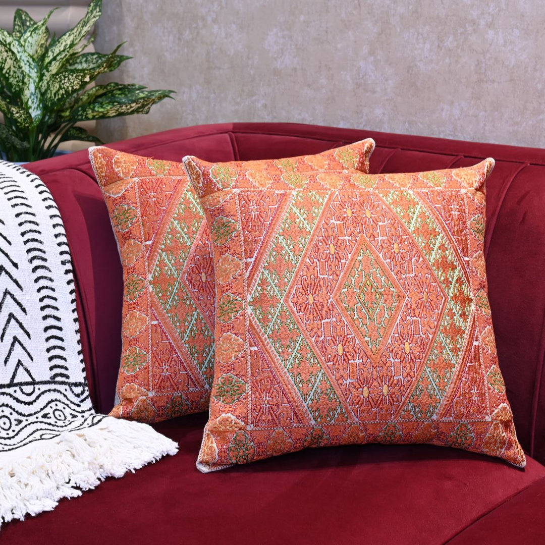 Sunset Aztec Cotton Embroidered Cushion Cover