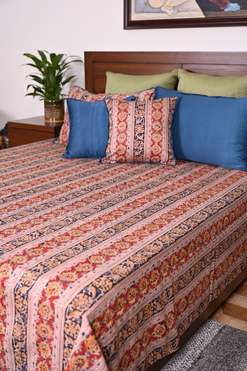 Stripe-Kalamkari-Bedsheet-set-cotton-bed-linen