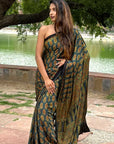 Green Paisley Ajrakh Modal Silk Saree