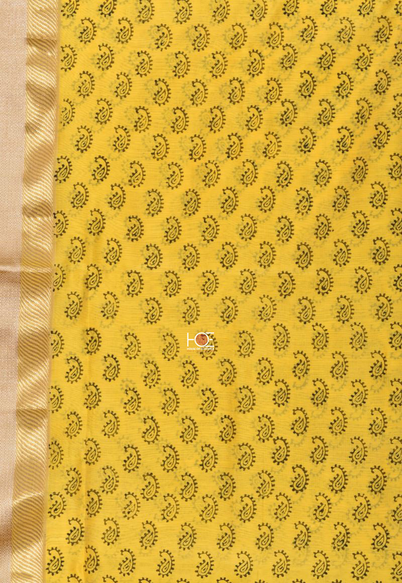 White Accent on Yellow / SiCo | Maheshwari Hand Block | 2 Pcs Suit - Handcrafted Home decor and Lifestyle Products