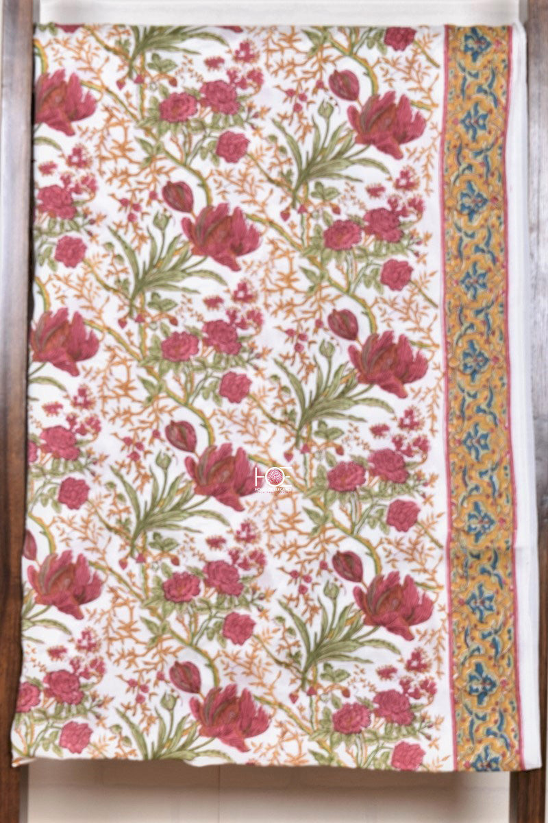 Floral Firozi White / Modal Silk | Sanganeri | 3 Pcs Suit - Handcrafted Home decor and Lifestyle Products
