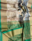 Grey Green Zari Tussar Silk Banarasi Saree