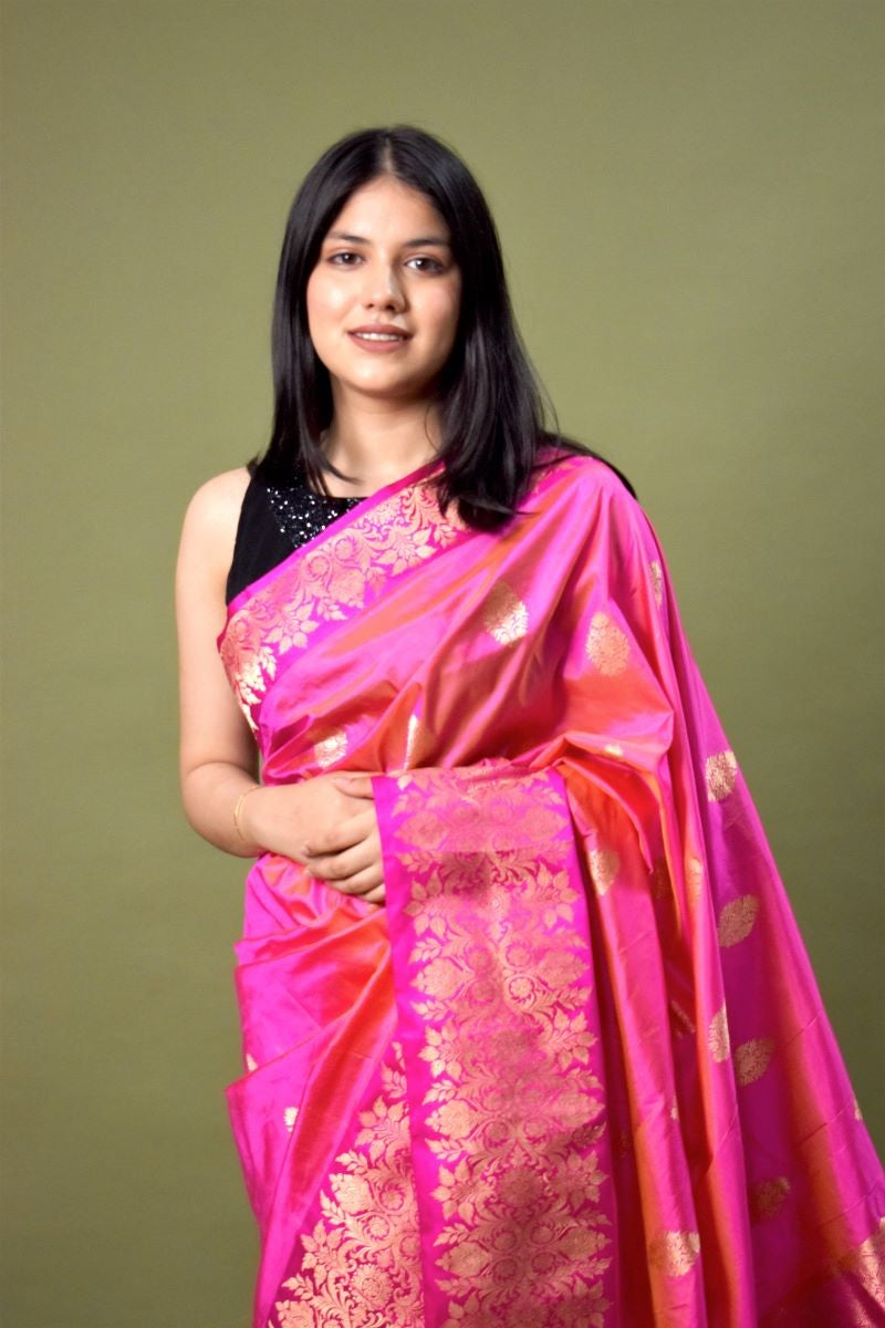 Pink Kadhwa Katan Silk Pure Banarasi Handloom Saree