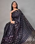 Black Handloom Banarasi Chiniya Silk Saree: House Of Elegance