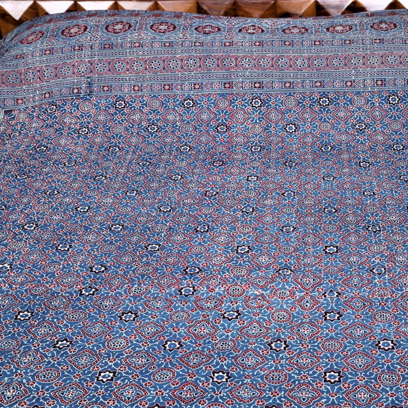 indigo-ajrakh-print-kantha-bedcover