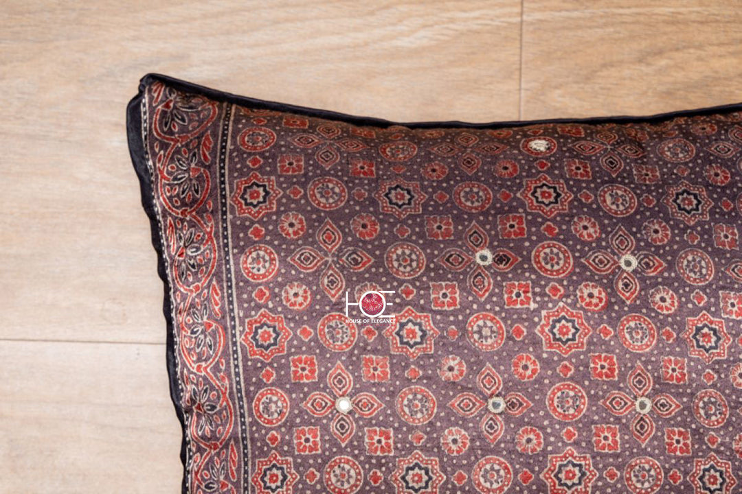 Riyal Mahogany / Mushroo Silk | Ajrakh | 18X18 - Handcrafted Home decor and Lifestyle Products