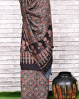 Black Corsage Unstitched Cotton Chanderi Ajrakh Print Suit