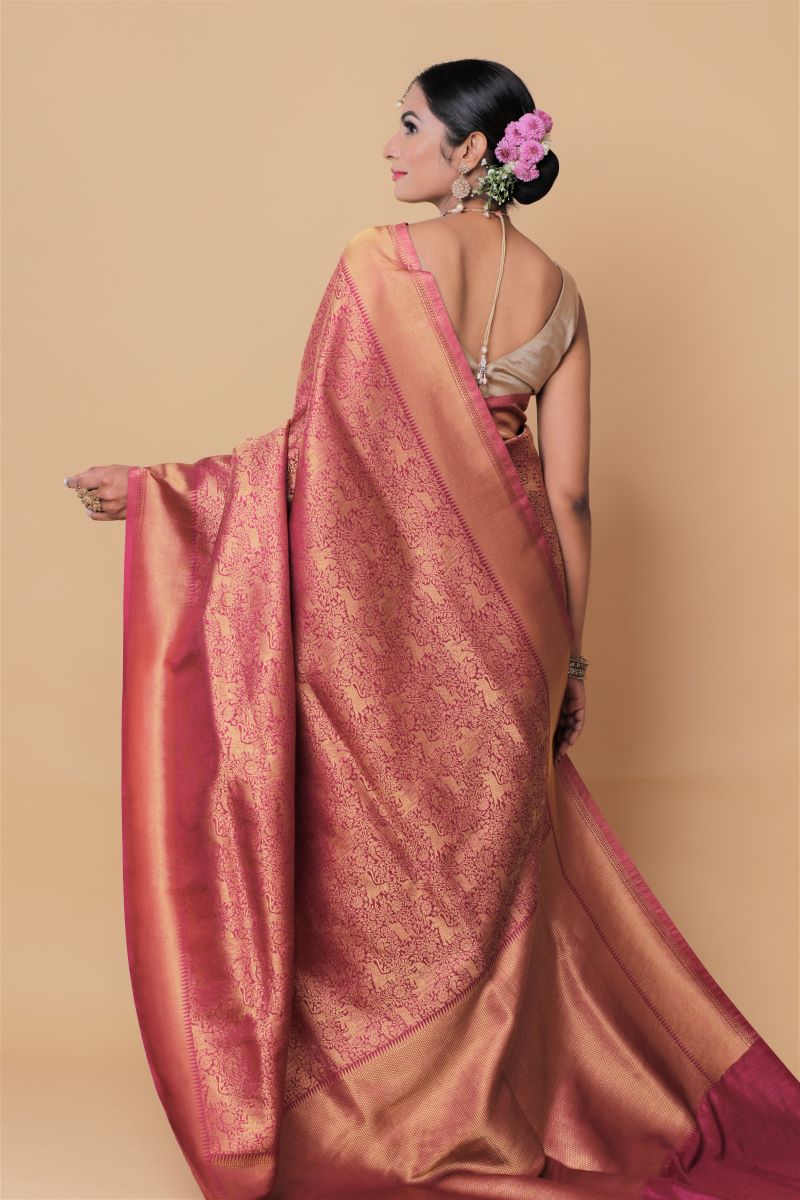 Burgundy-Gold-Assam-Silk-saree