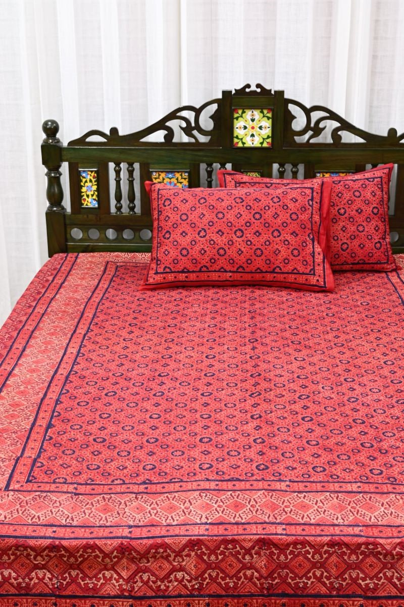 Red-Ajrakh-print-bedsheet-cotton-bed-linen