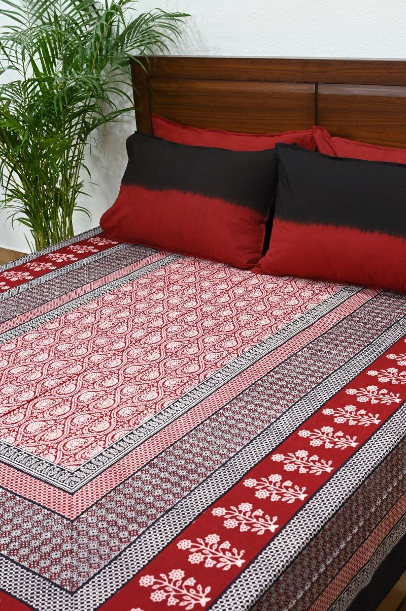 Red-Black-White-Bagh-hand-block-printed-bedsheet-set