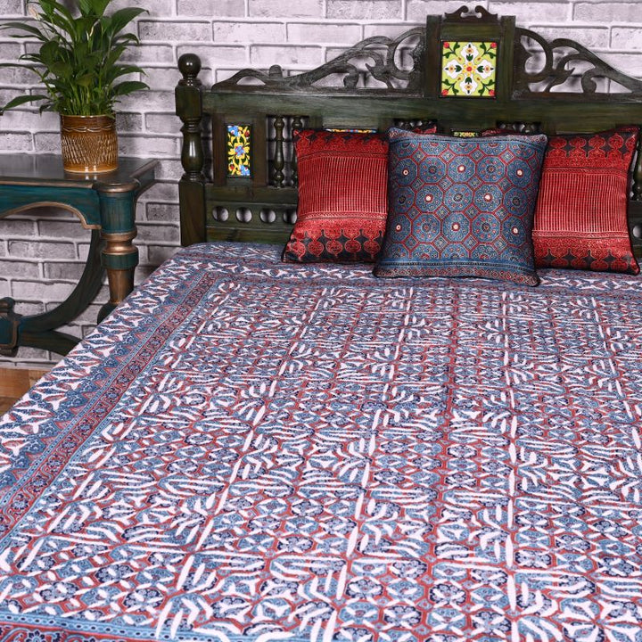 Indigo Spire Ajrakh Applique Bed Cover
