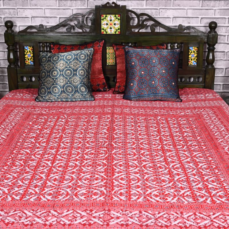 Red-Ajrakh-Applique-Bedspread