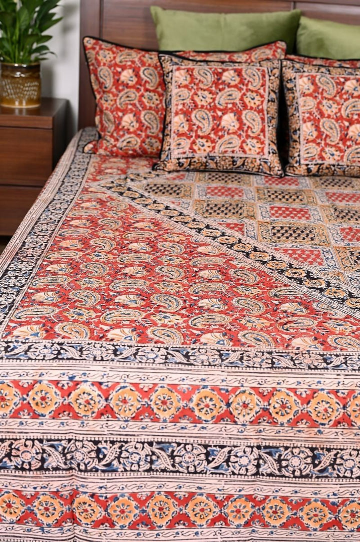 Red-Kalamkari-Bedsheet-set-cotton-bed-linen