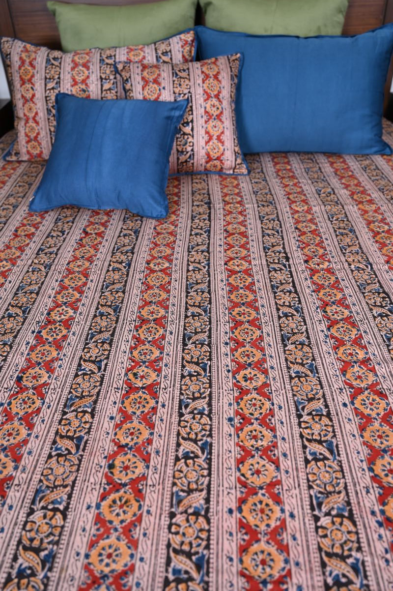 Red-Yellow-Kalamkari-Bedsheet-set-cotton-bed-linen