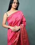 Pink Handloom Banarasi Chiniya Silk Saree: House Of Elegance