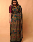 Hand Block Printed Green Ajrakh Modal Silk Saree