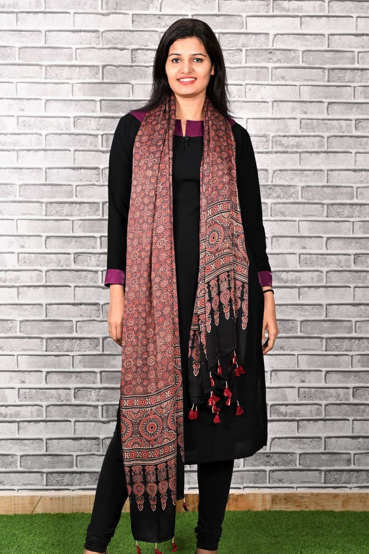 brown-Modal-silk-ajrakh-print-dupatta