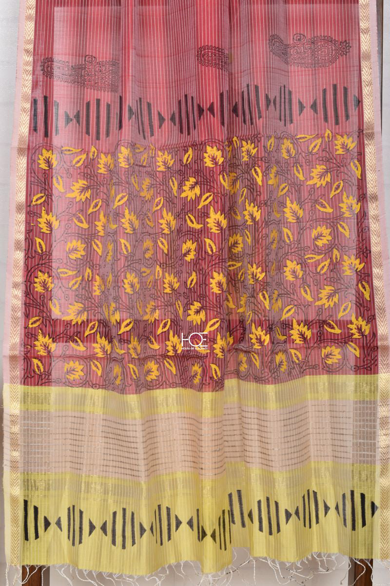 Magenta Blush on Yellow / SiCo | Maheshwari Hand Block | 2 Pcs Suit - Handcrafted Home decor and Lifestyle Products