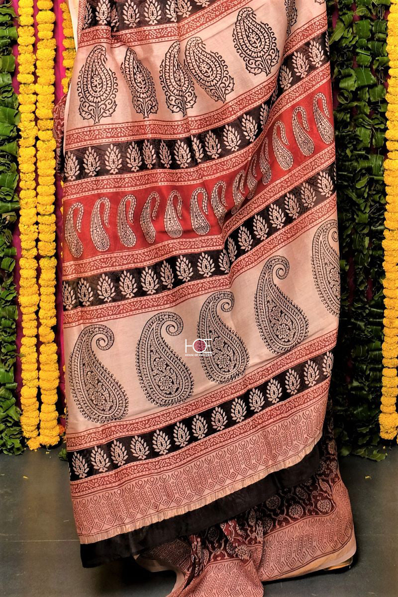 Maroon Chanderi Silk Bagh Print Saree by House Of Elegance