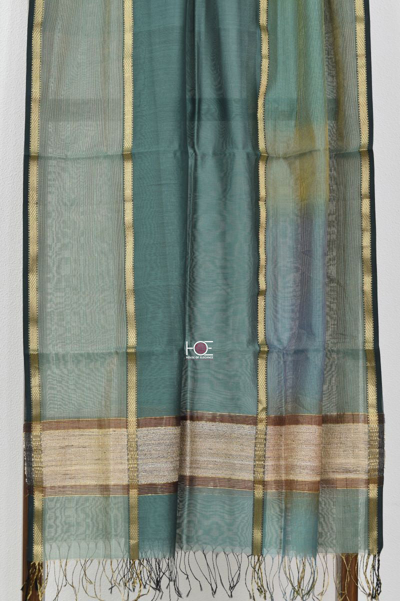 Persian Green on Wine / SiCo | Maheshwari Gicha Weaves | 3 Pcs Suit - Handcrafted Home decor and Lifestyle Products